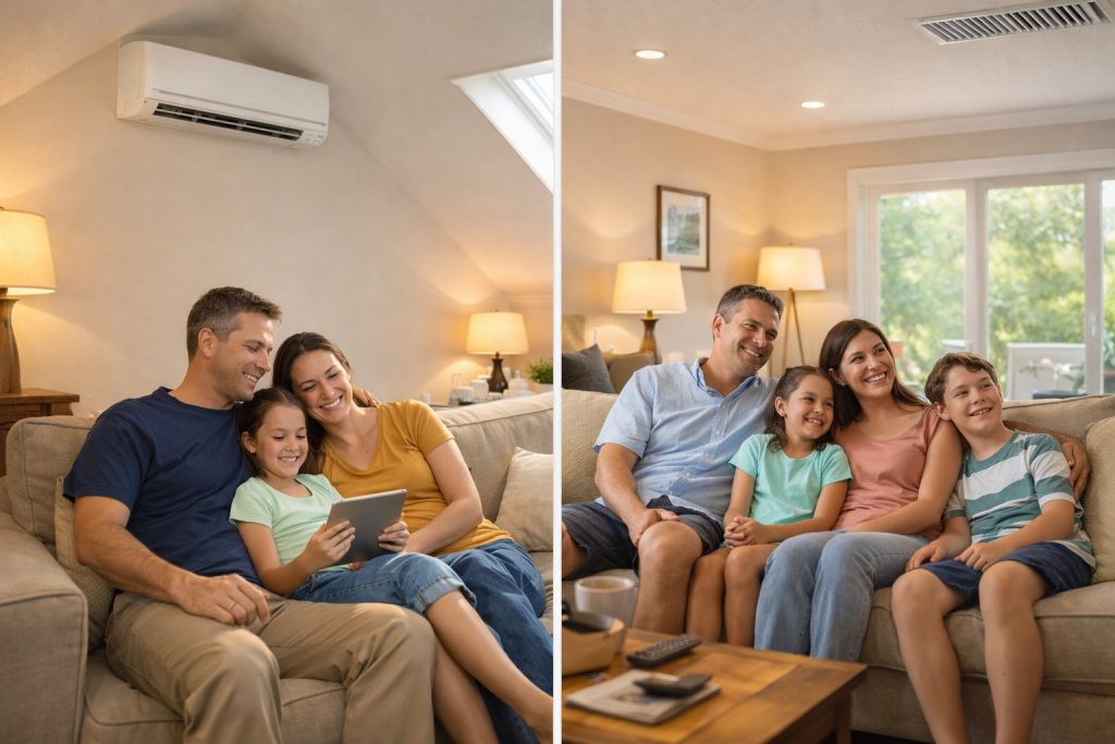 Families enjoying mini split and central air comfort during a Missouri summer.