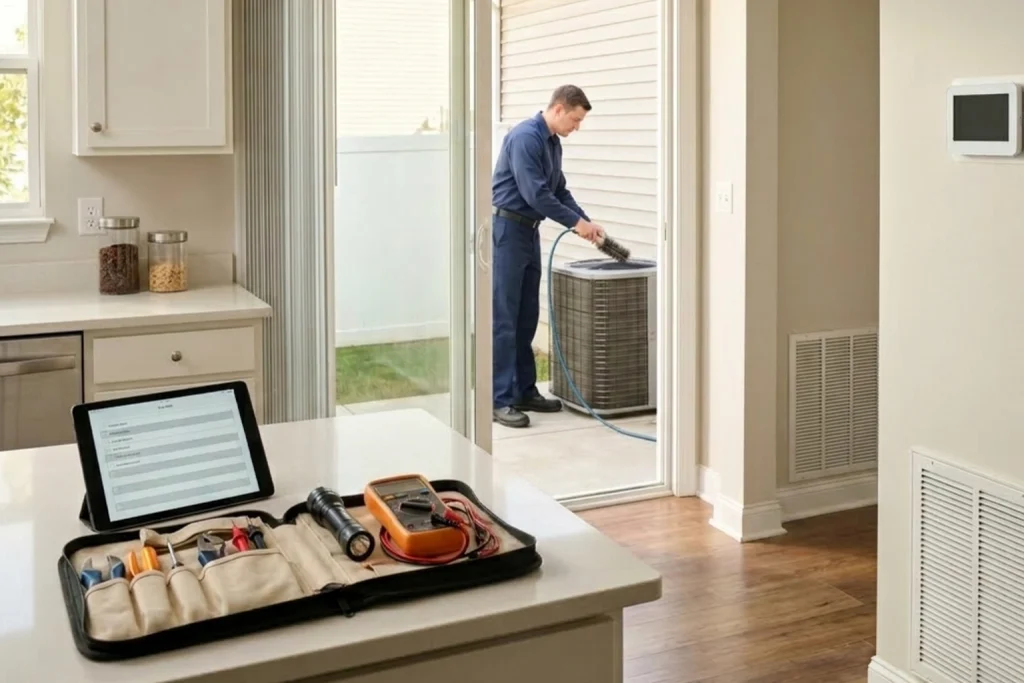 Warrenton home showing professional AC maintenance visit steps